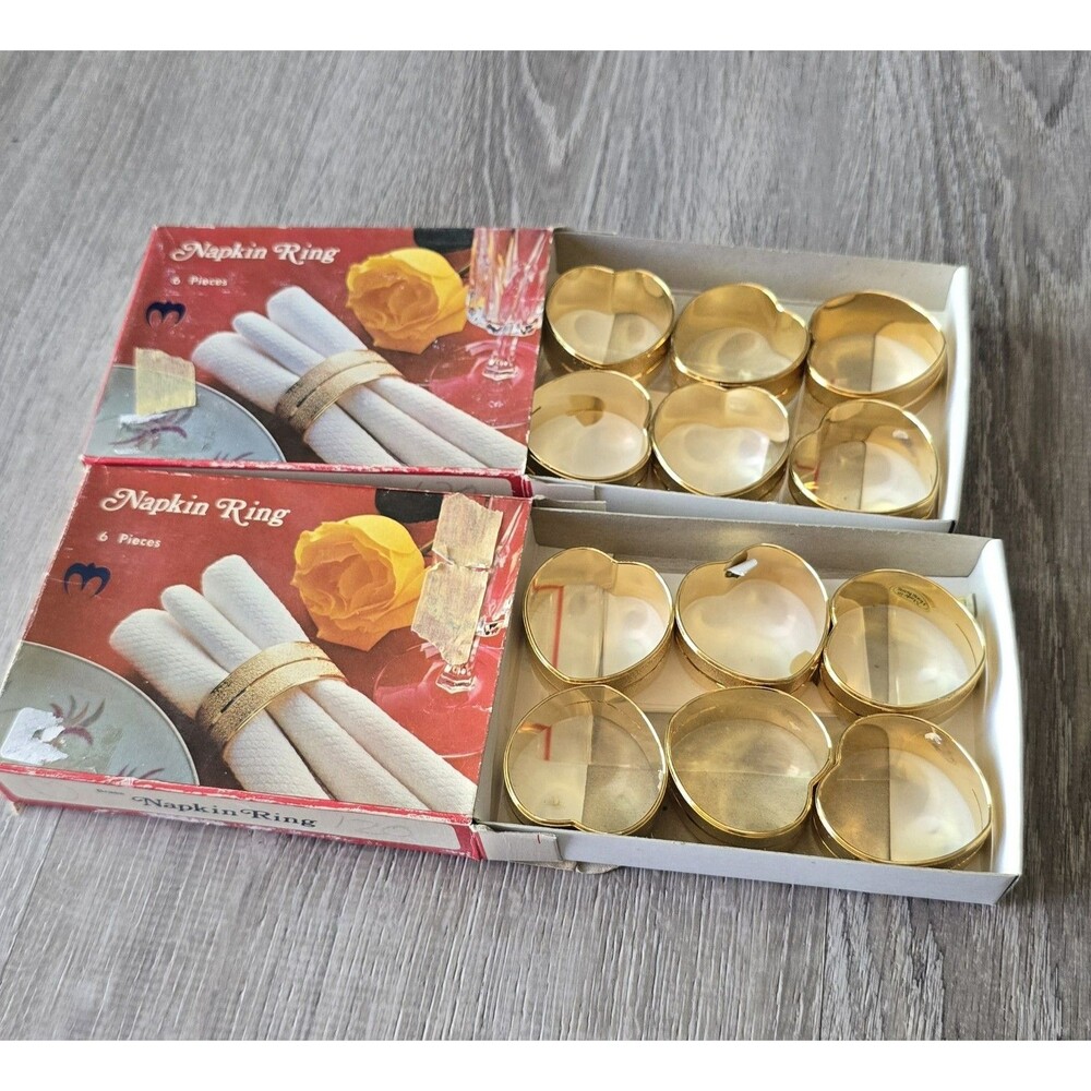 Brass Napkin Rings VTG Heartshape Set of 12 Original Box NICE Hong Kong Holidays